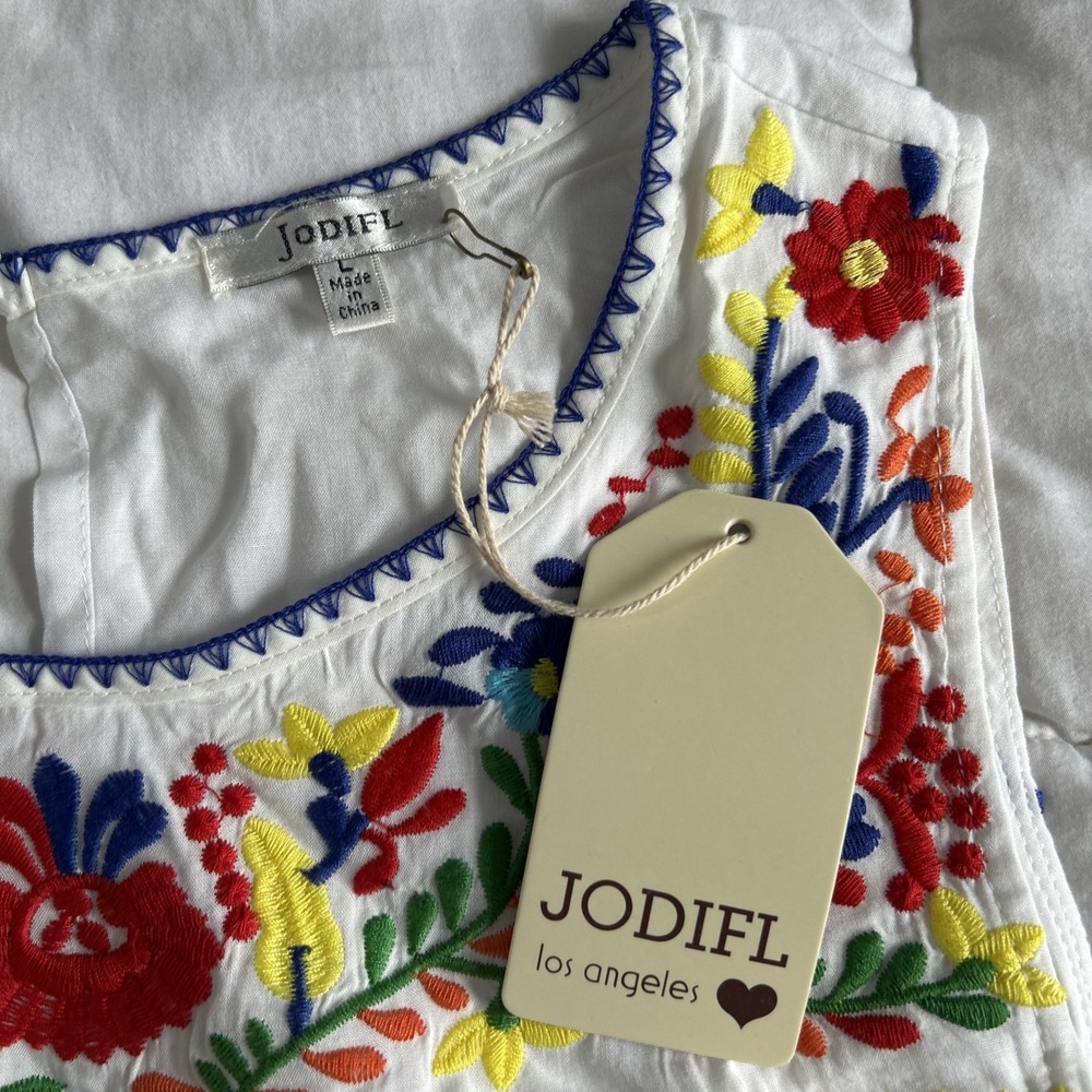 Jodifl Dress Womens L White Floral Embroidered Sleeveless Boho Fiesta Resortwear - Picture 9 of 12